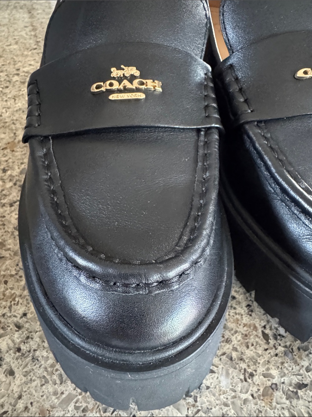 Coach Black Leather Chunky Penny Loafers with Gold Logo - Picture 11 of 17